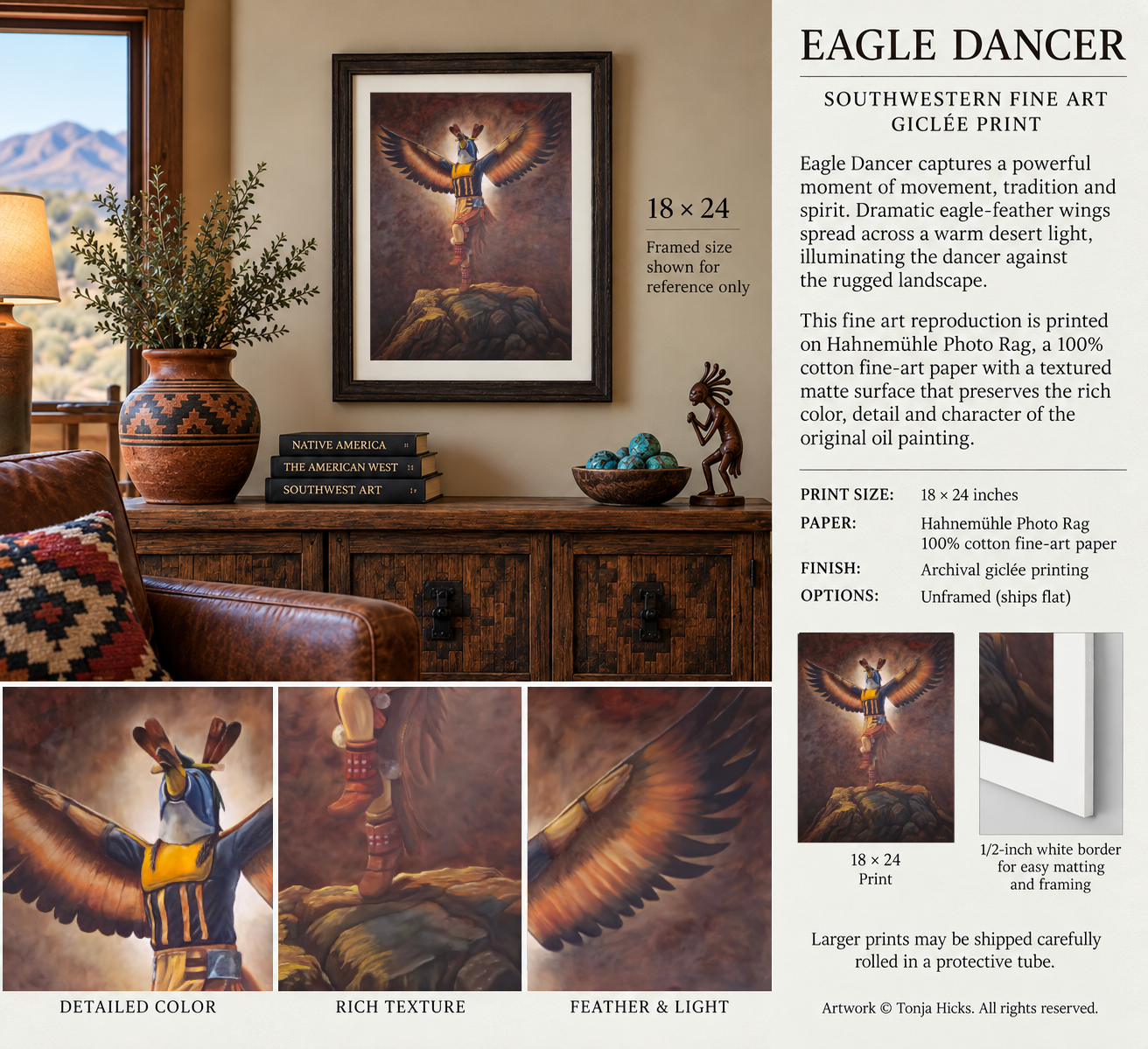 Eagle Dancer 18 by 24 inch fine art print details and paper information